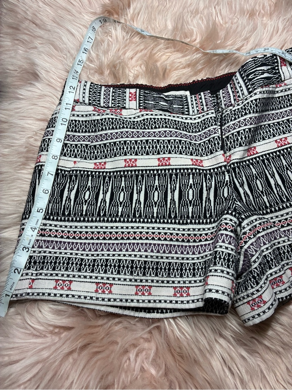 Artisan Ny Black & White Geometric High-Waist Shorts with Red Detail